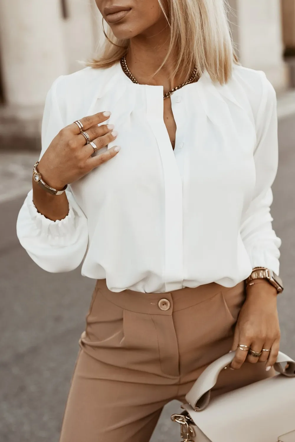 Button Up Round Neck Long Sleeve Shirt, image 18