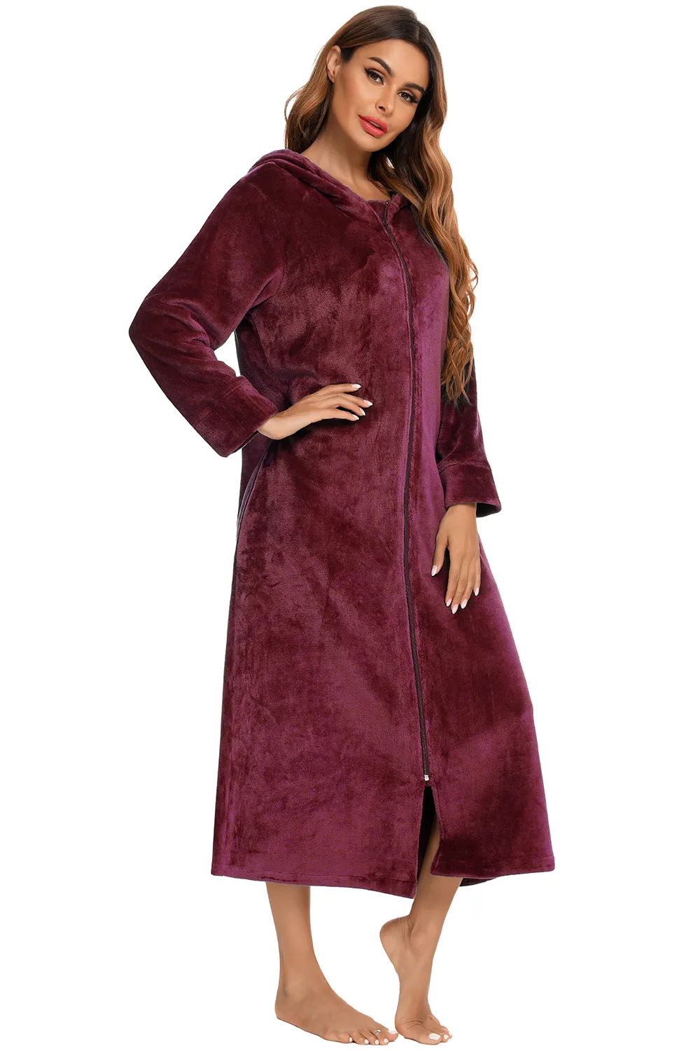 Zip Front Hooded Night Dress with Pockets, image 9