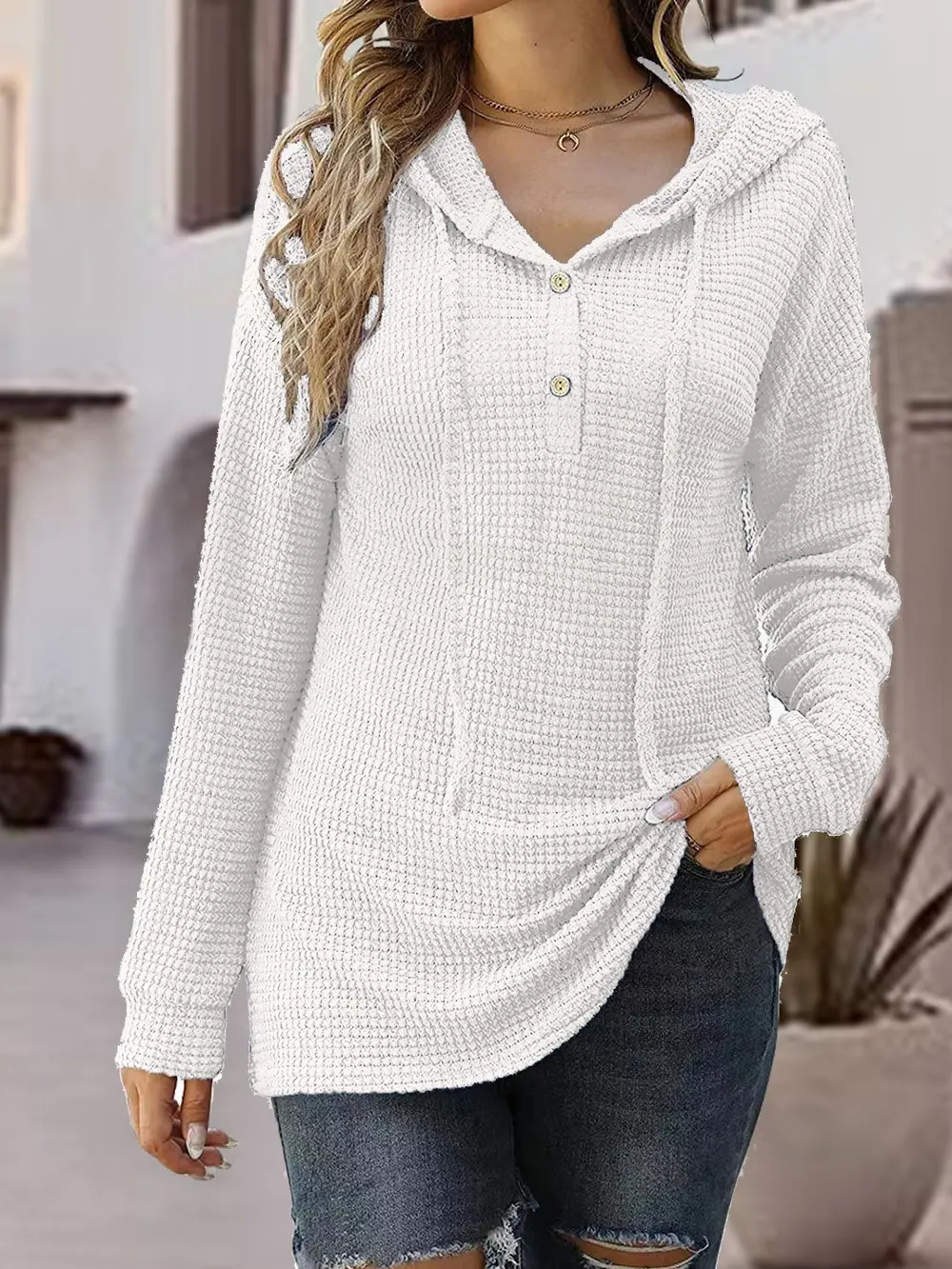 Half Button Up Drawstring Hoodie, image 12
