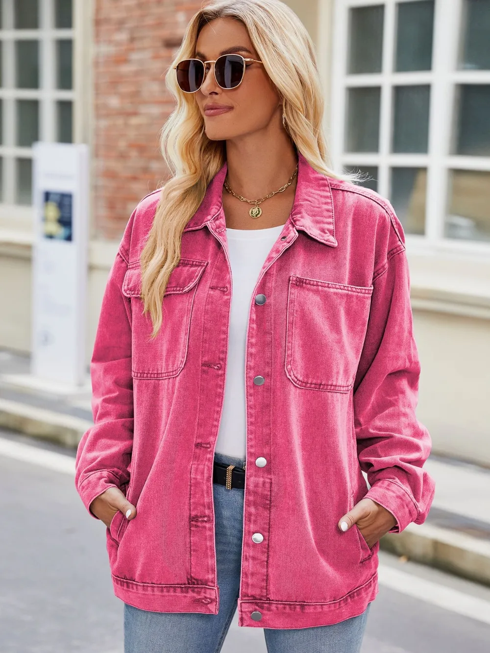 Button Up Denim Jacket with Pockets, image 9