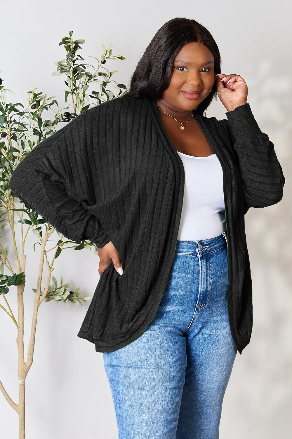 Full Size Ribbed Cocoon Cardigan, image 16