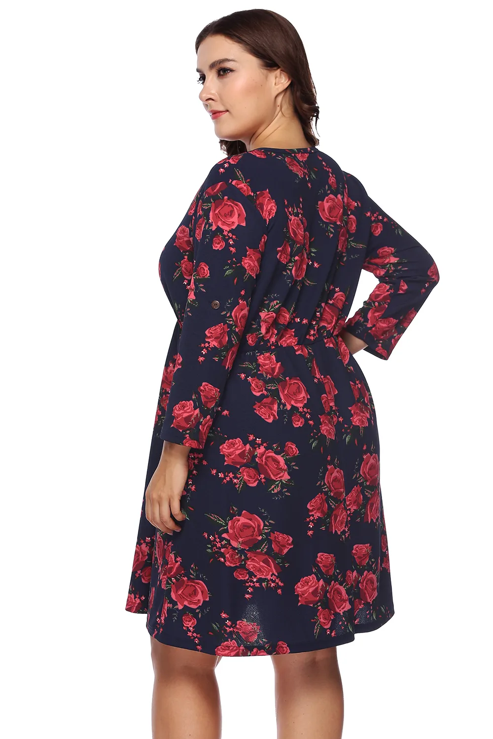 Plus Size Floral Print Half Zip Up Dress, image 2