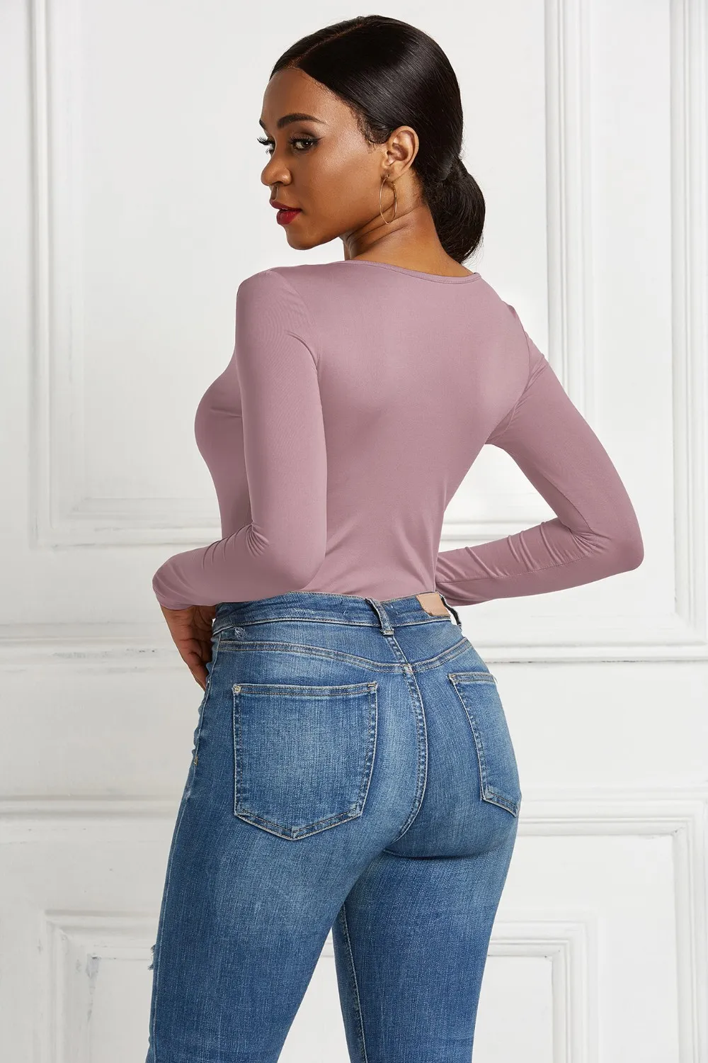 Half Zip Scoop Neck Long Sleeve Bodysuit, image 19