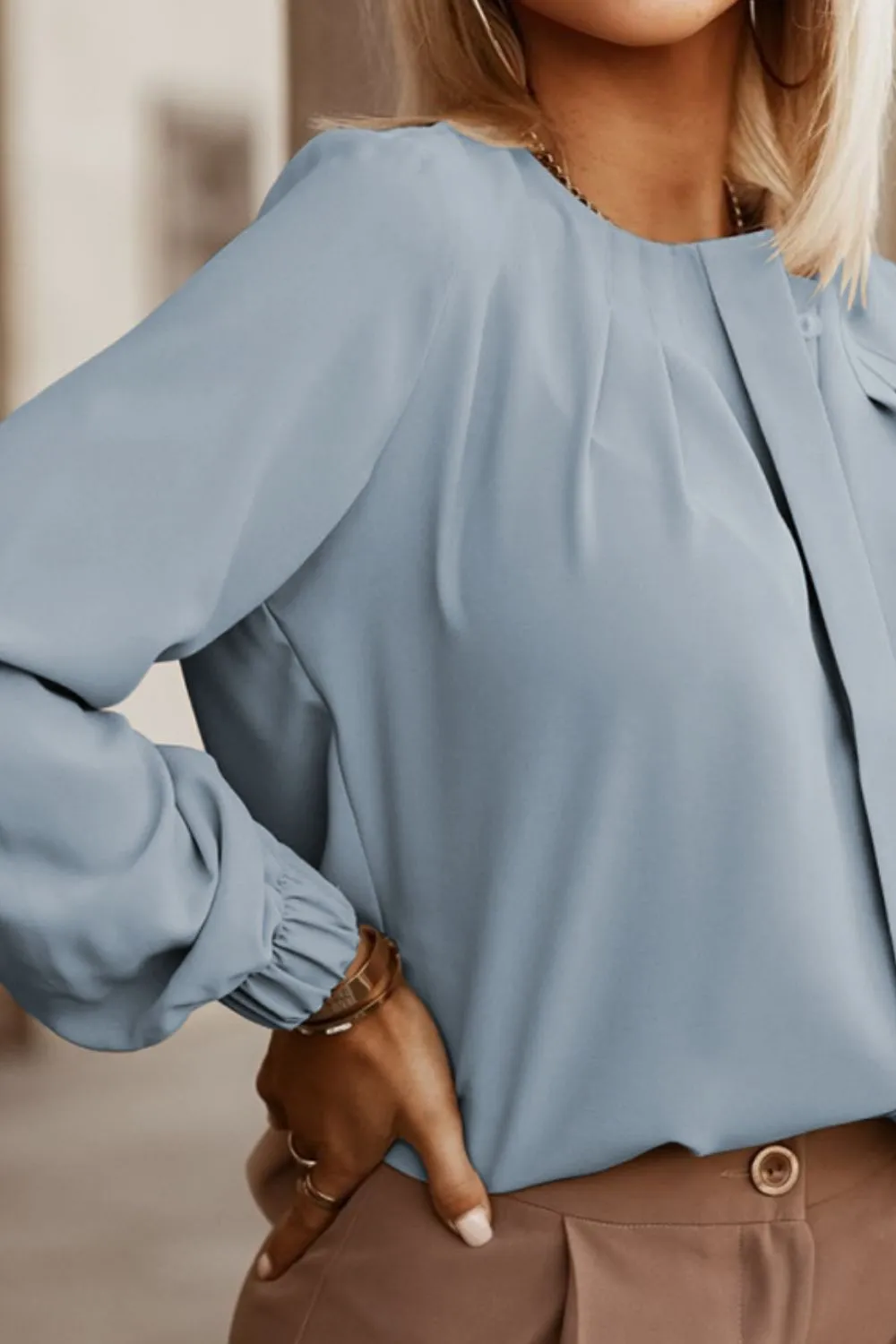 Button Up Round Neck Long Sleeve Shirt, image 19