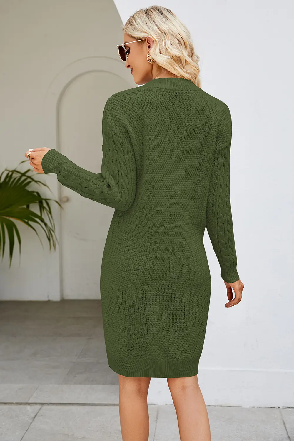 Cable-Knit Long Sleeve Sweater Dress, image 13