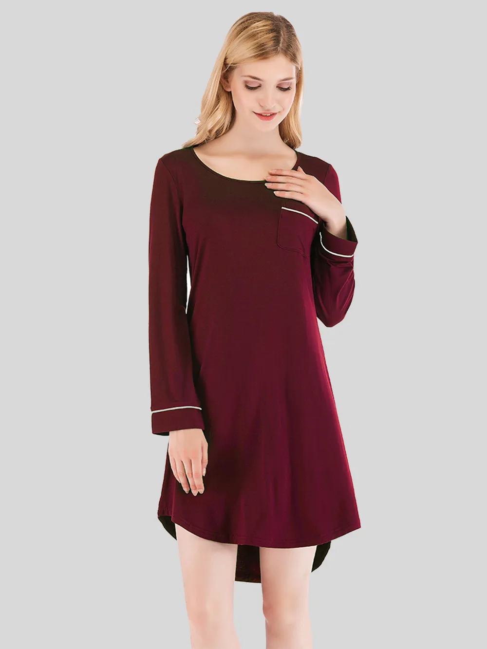Round Neck Night Dress with Pocket, image 5
