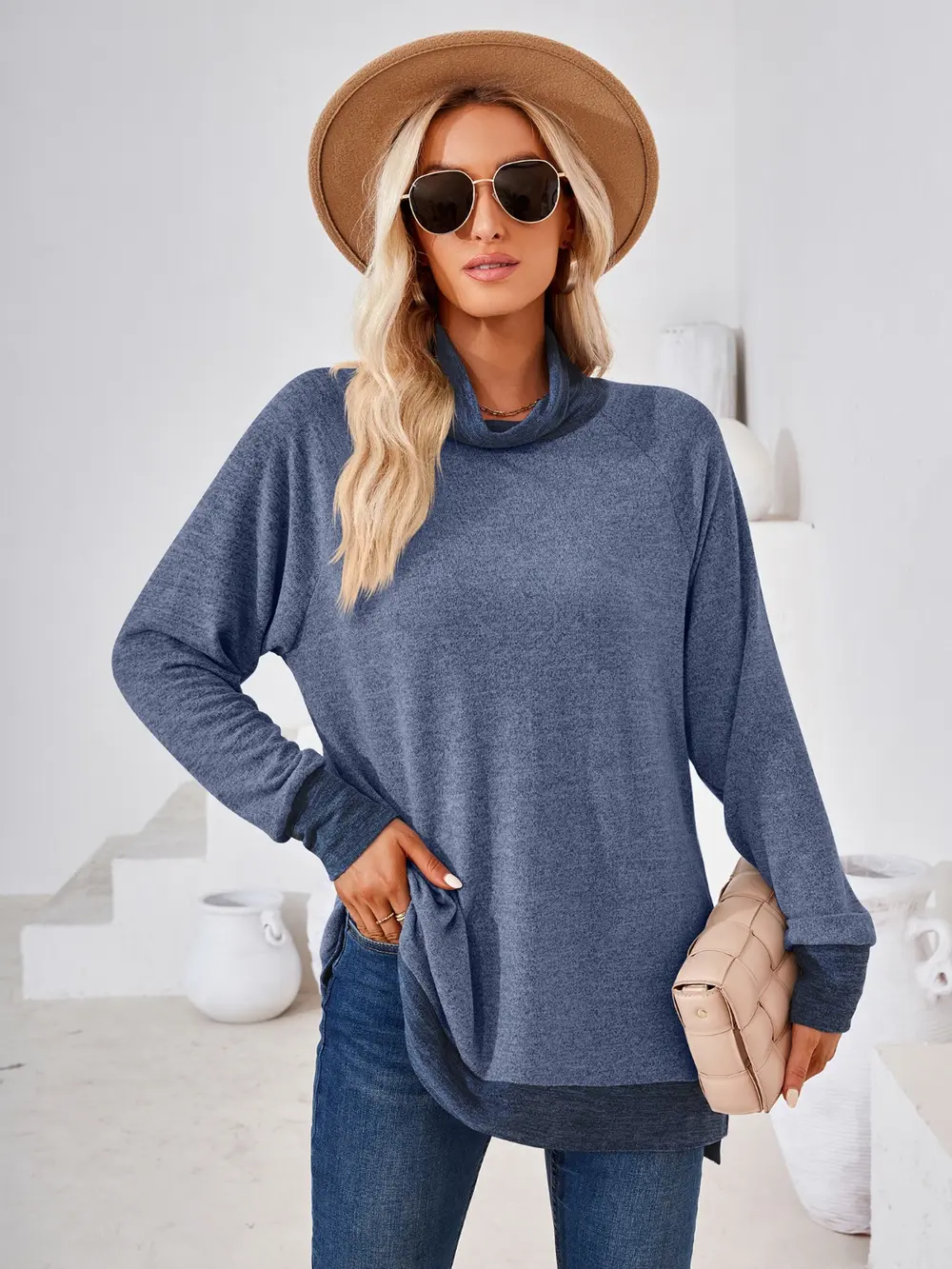 Contrast Mock Neck Long Sleeve T-Shirt, image 6