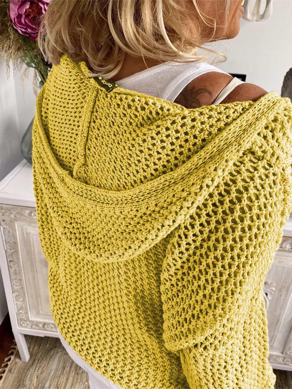 Openwork Hooded Long Sleeve Sweater, image 9