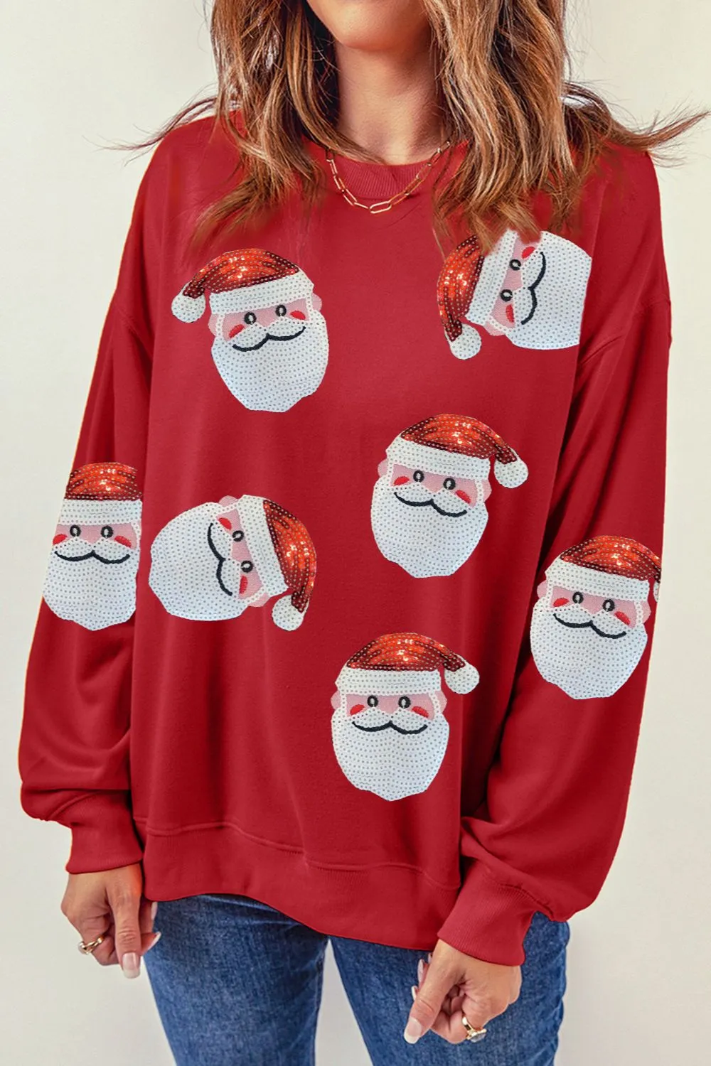 Sequin Santa Patch Round Neck Sweatshirt, image 4