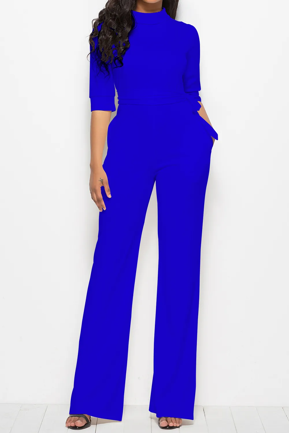 Mock Neck Tie-Waist Half Sleeve Jumpsuit, image 17
