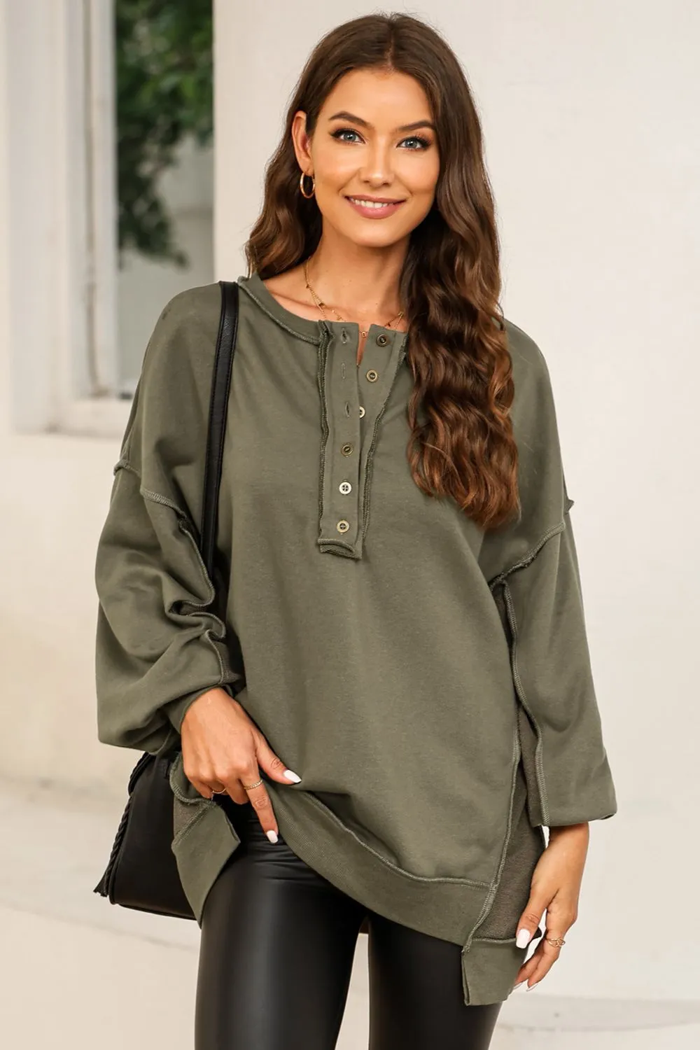 Buttoned Dropped Shoulder Sweatshirt, image 8