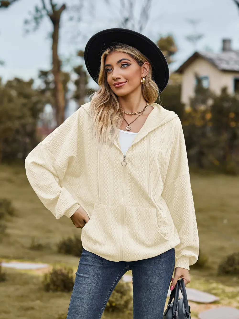Zip Up Drawstring Long Sleeve Hooded Jacket, image 28