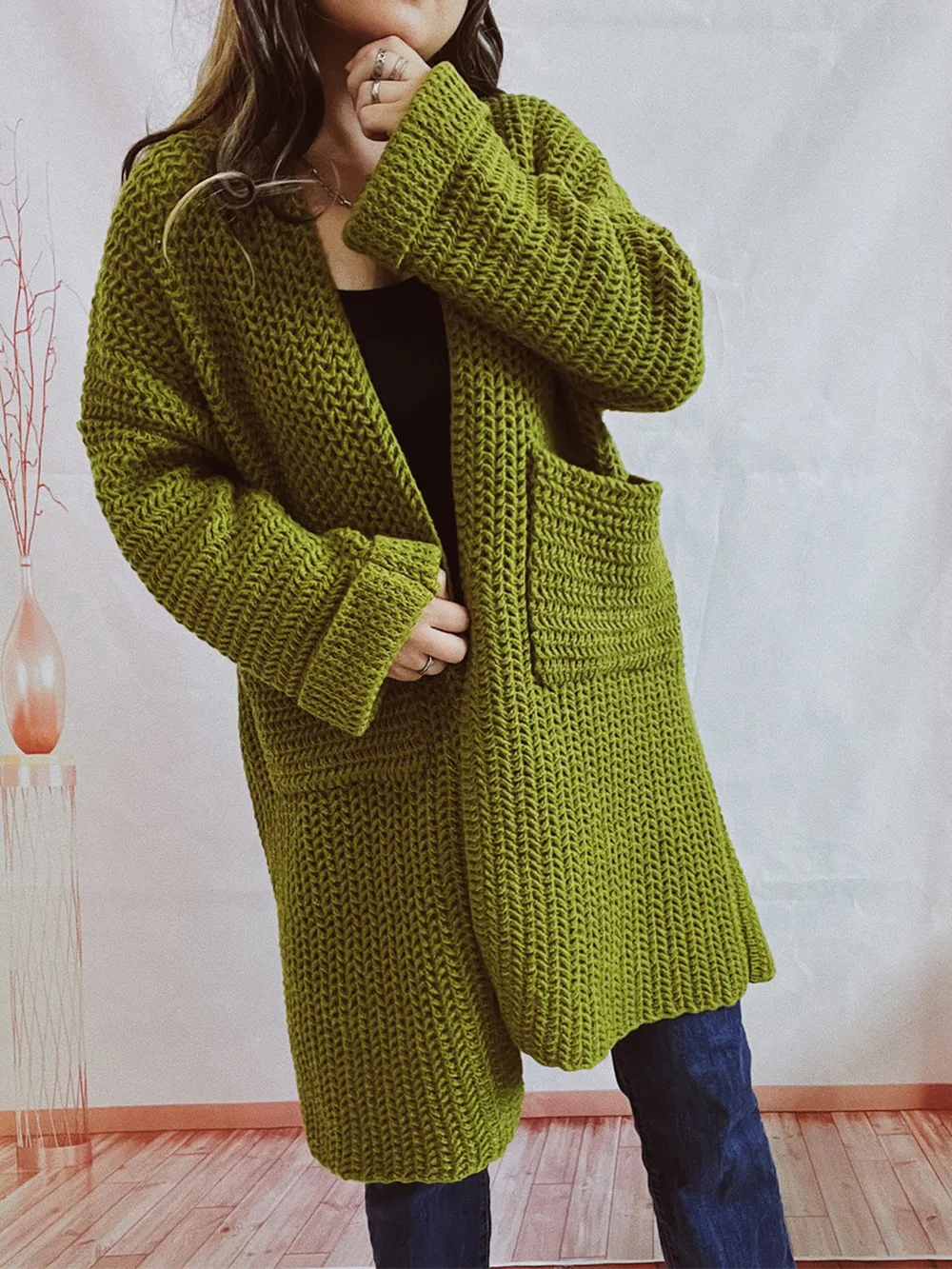 Open Front Long Sleeve Cardigan with Pockets, image 7