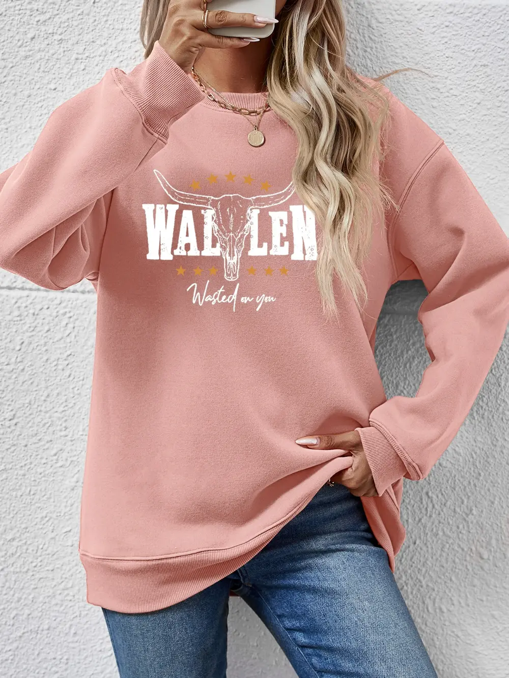 Graphic Round Neck Dropped Shoulder Sweatshirt
