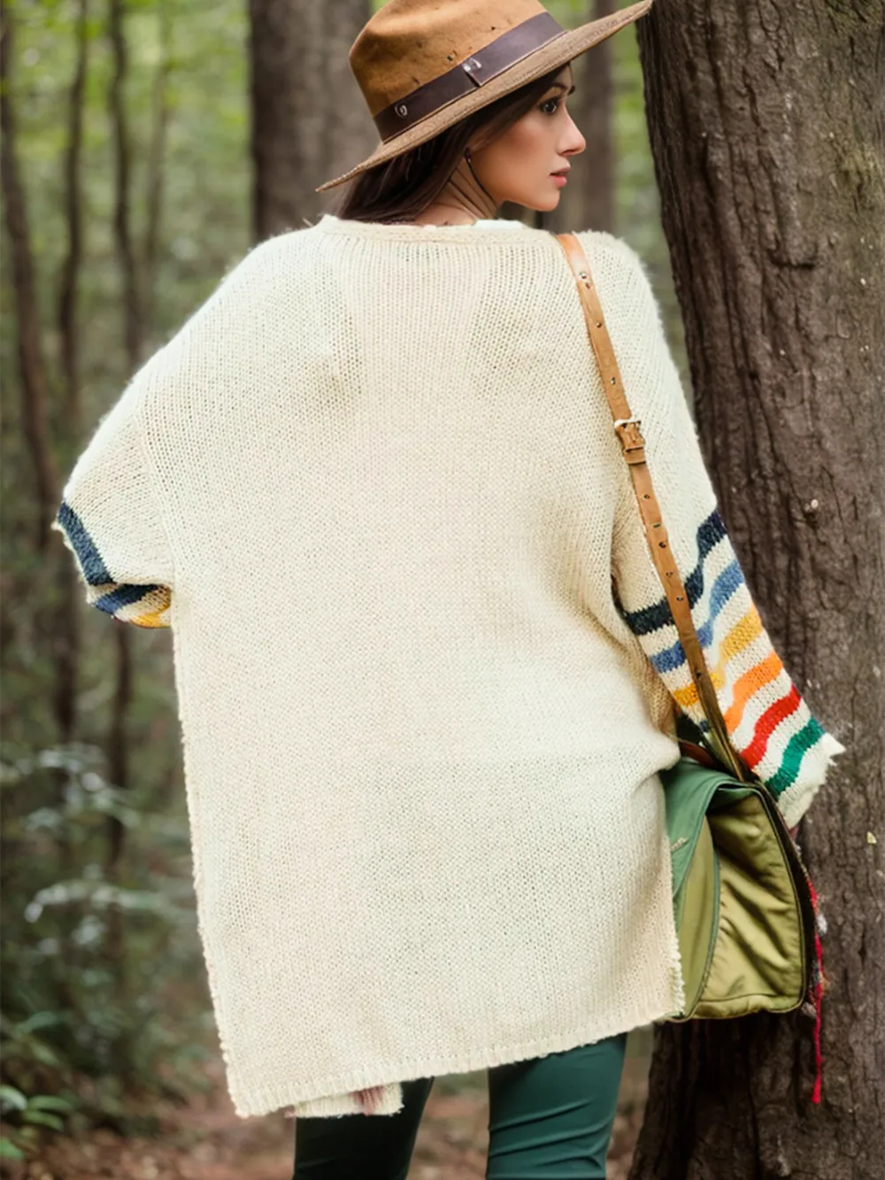 Striped Open Front Long Sleeve Cardigan, image 6