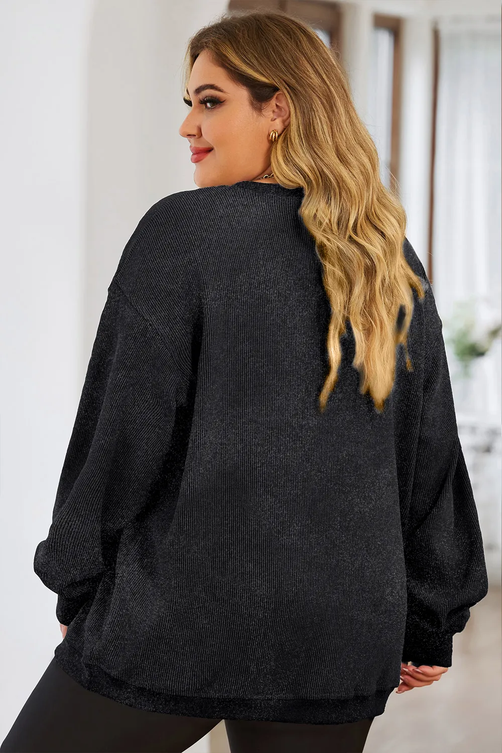 Plus Size Heart Ribbed Round Neck Sweatshirt, image 4