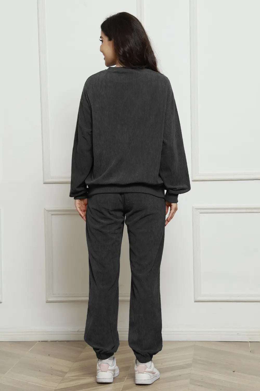 Corduroy Round Neck Sweatshirt and Sweatpants Set, image 7
