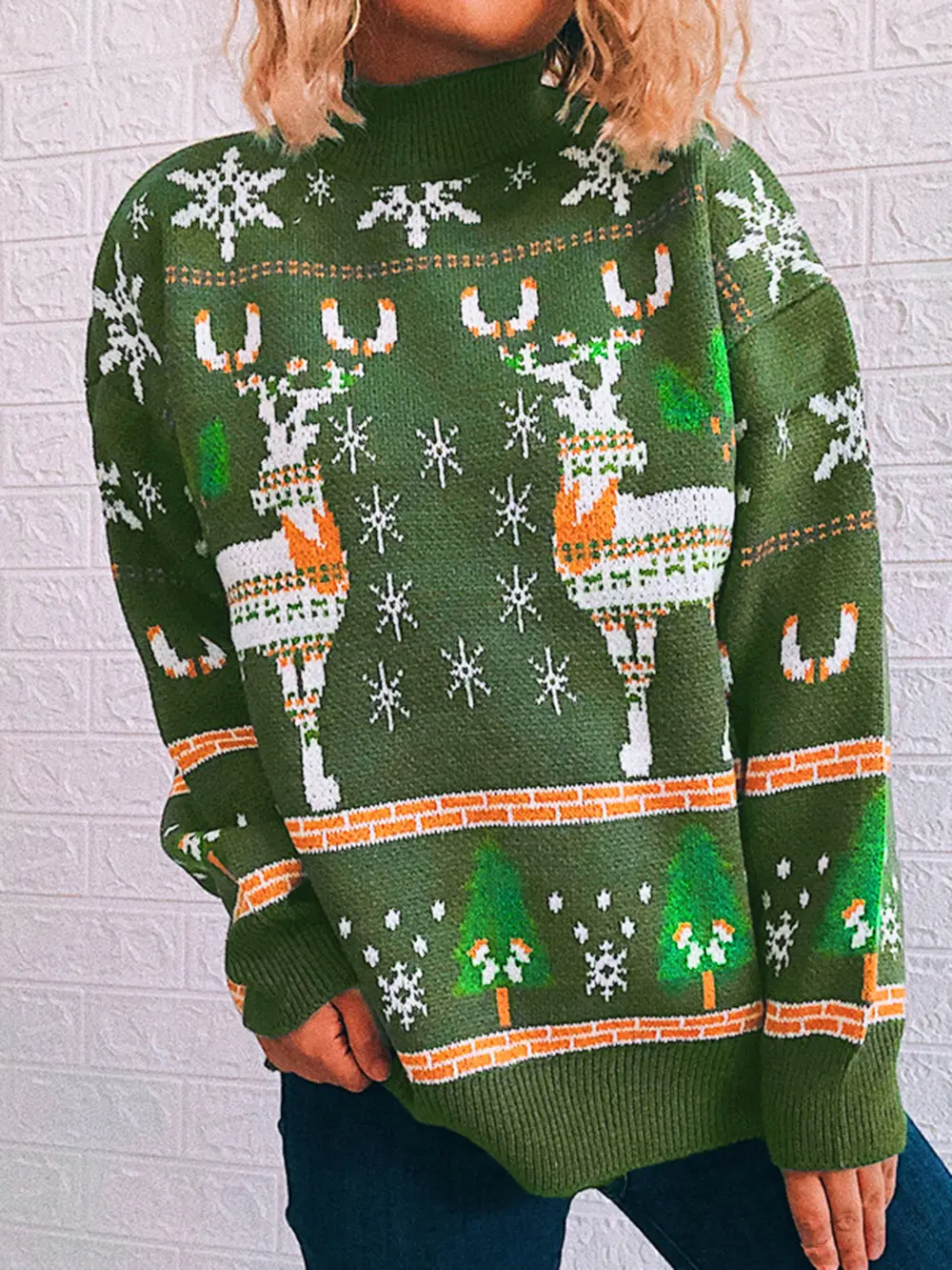 Turtleneck Drop Shoulder Long Sleeve Sweater, image 2