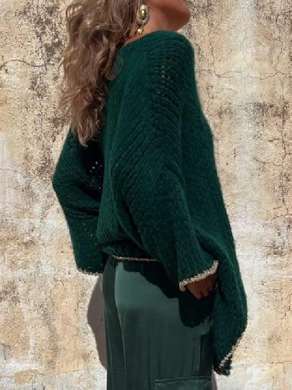 Contrast V-Neck Long Sleeve Sweater, image 7