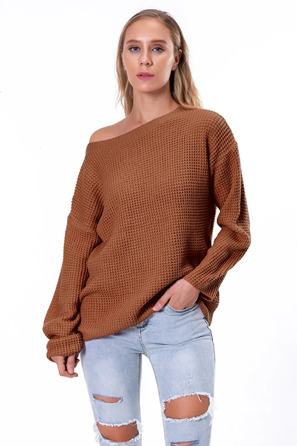 Boat Neck Drop Shoulder Long Sleeve Sweater, image 13