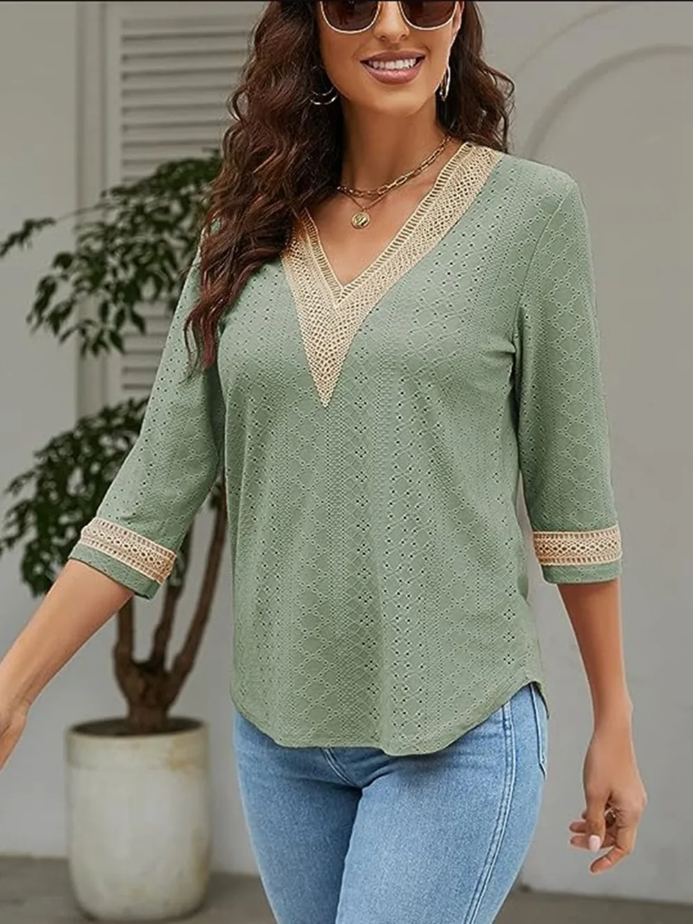 V-Neck Eyelet Blouse, image 19