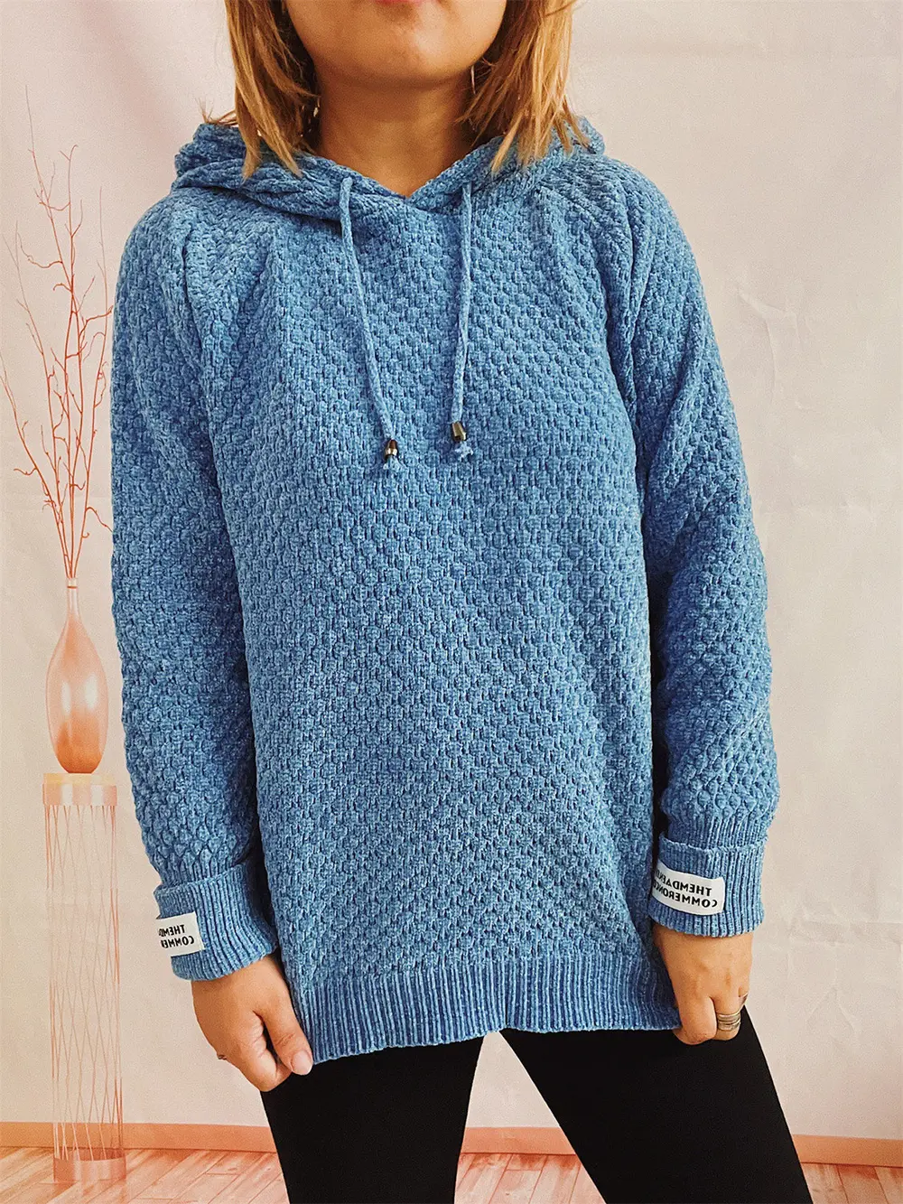 Drawstring Long Sleeve Hooded Sweater, image 12