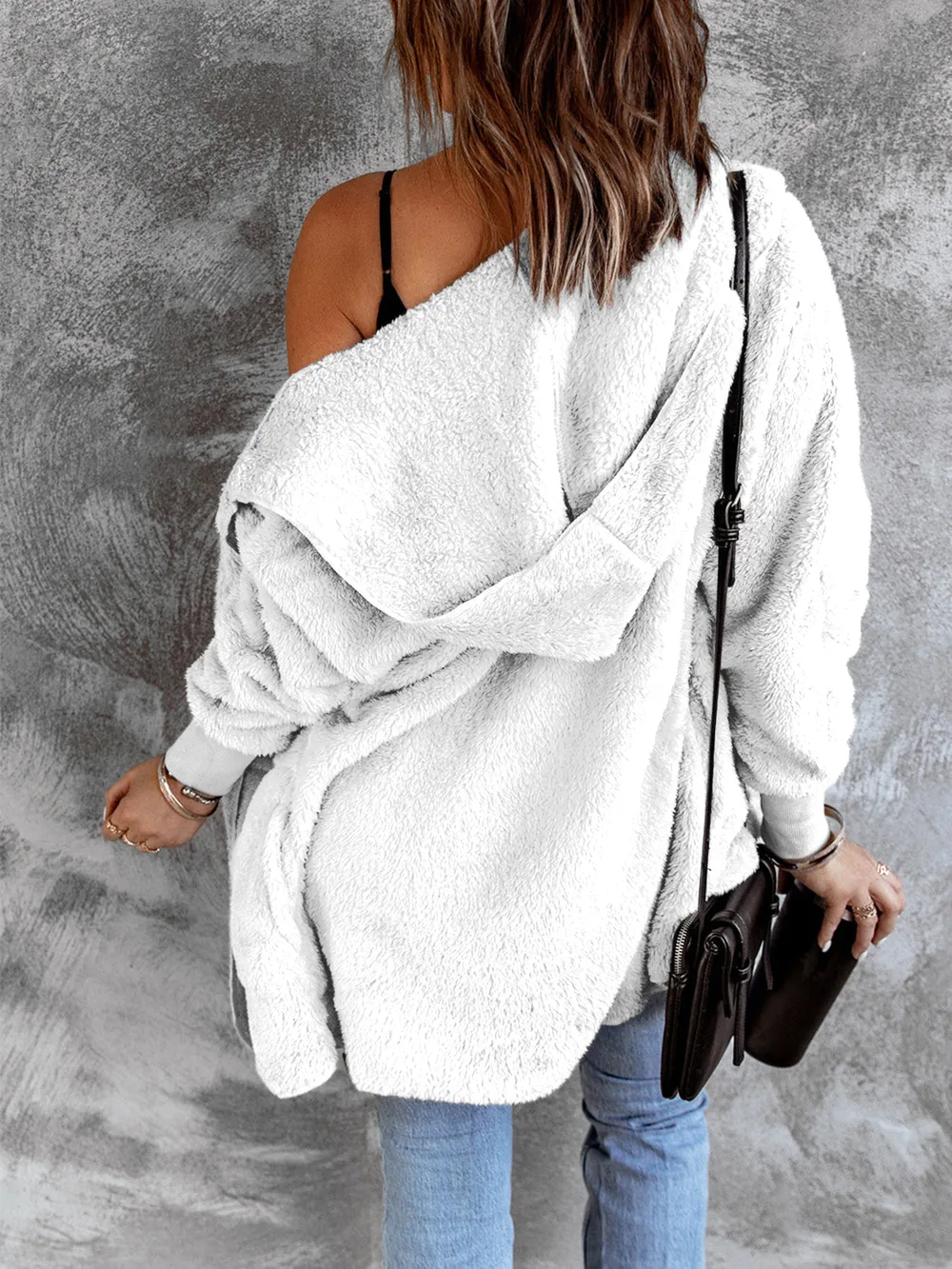 Open Front Hooded Faux Fur Outwear with Pockets, image 15