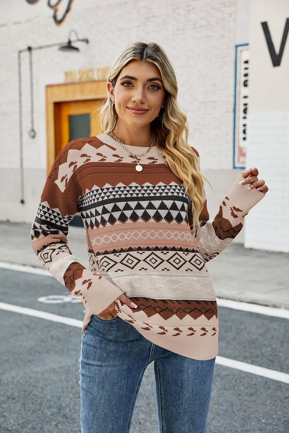 Round Neck Drop Shoulder Sweater, image 8