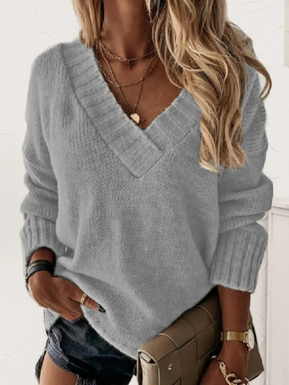 V-Neck Long Sleeve Knit Top, image 13