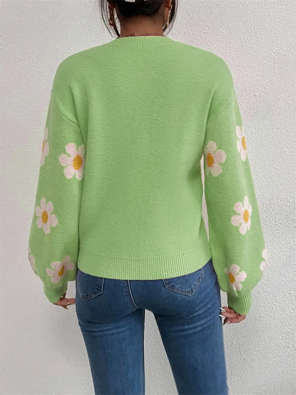Flower Round Neck Latern Sleeve Sweater, image 8