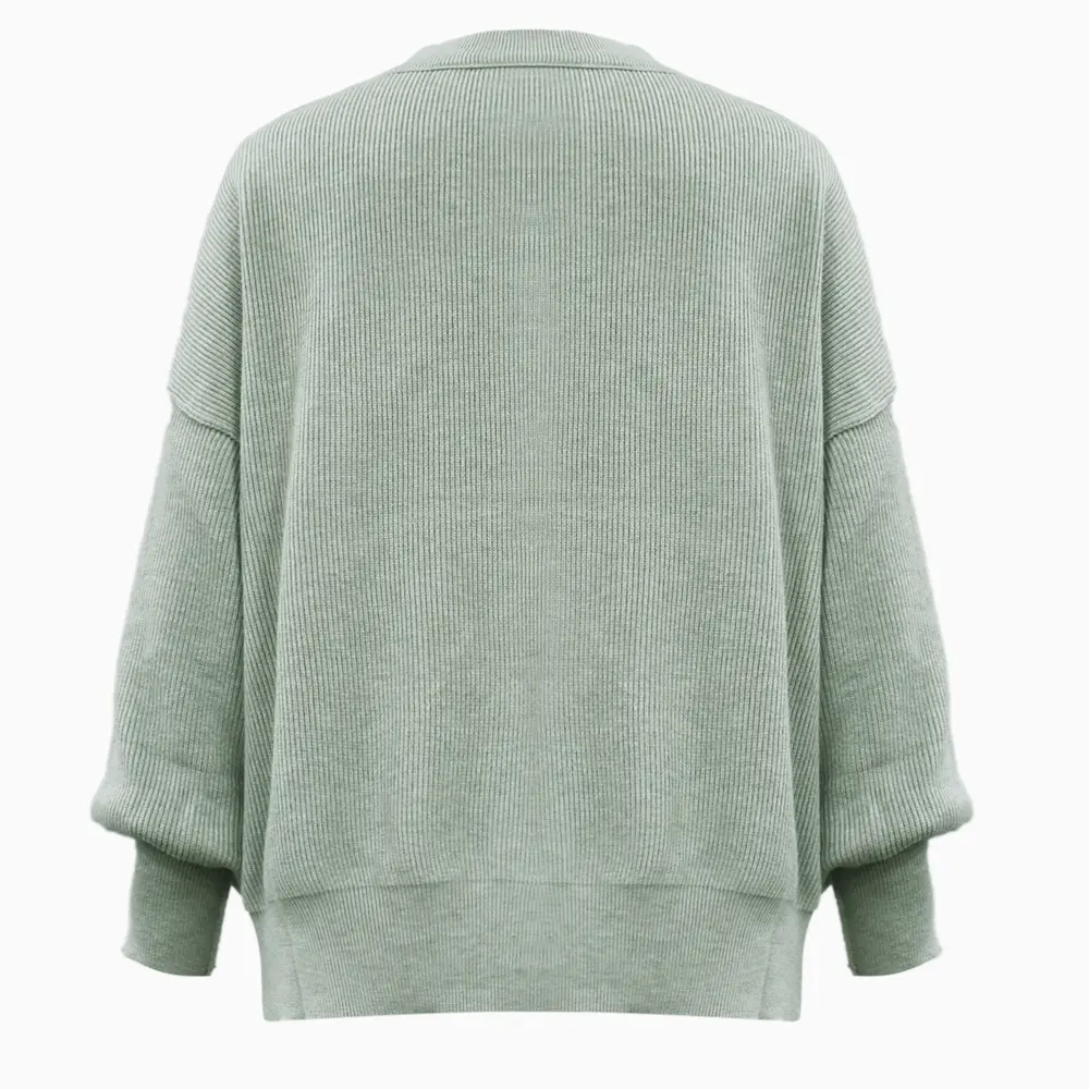 Round Neck Drop Shoulder Slit Sweater, image 3