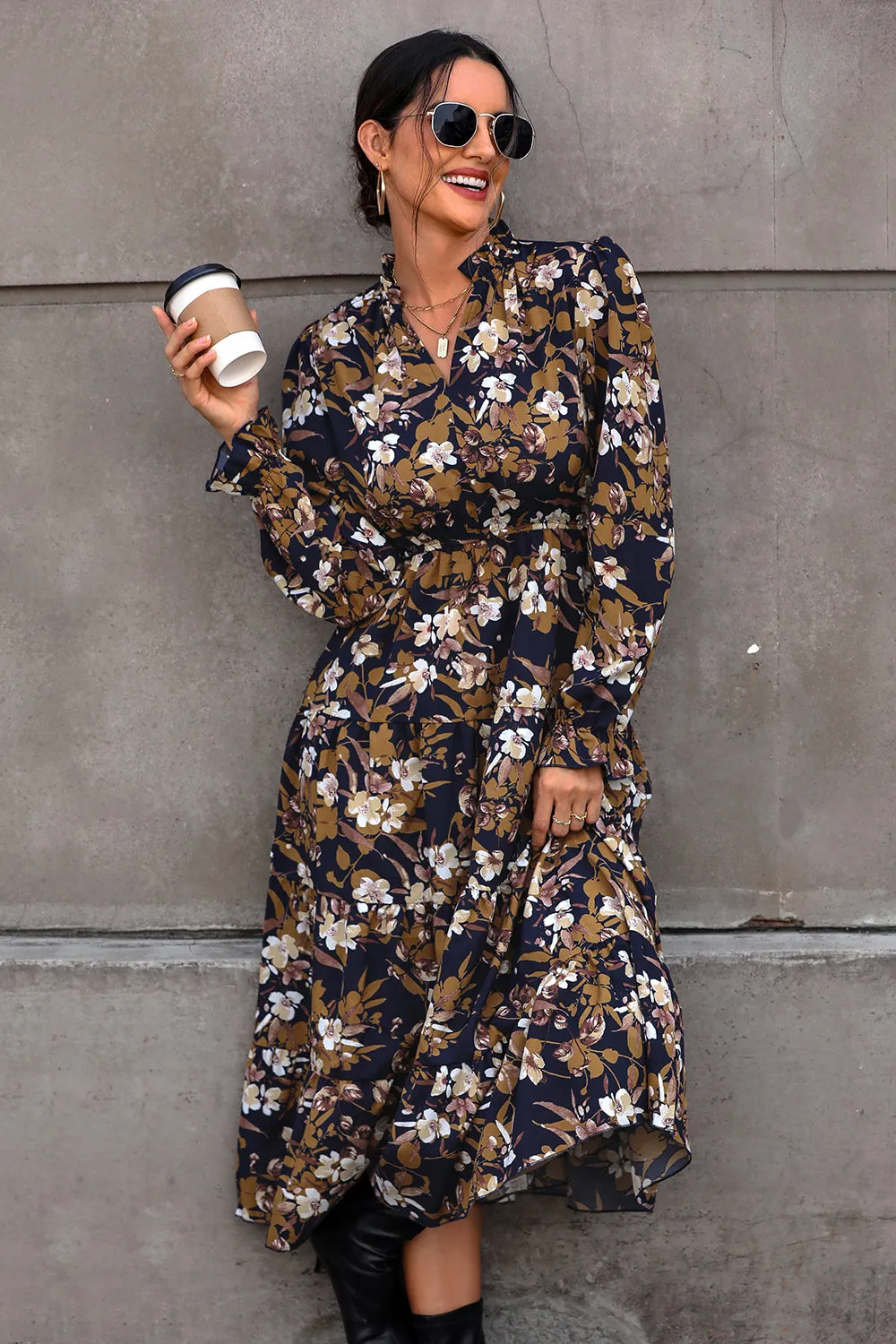 Floral Flounce Sleeve Tiered Dress, image 3