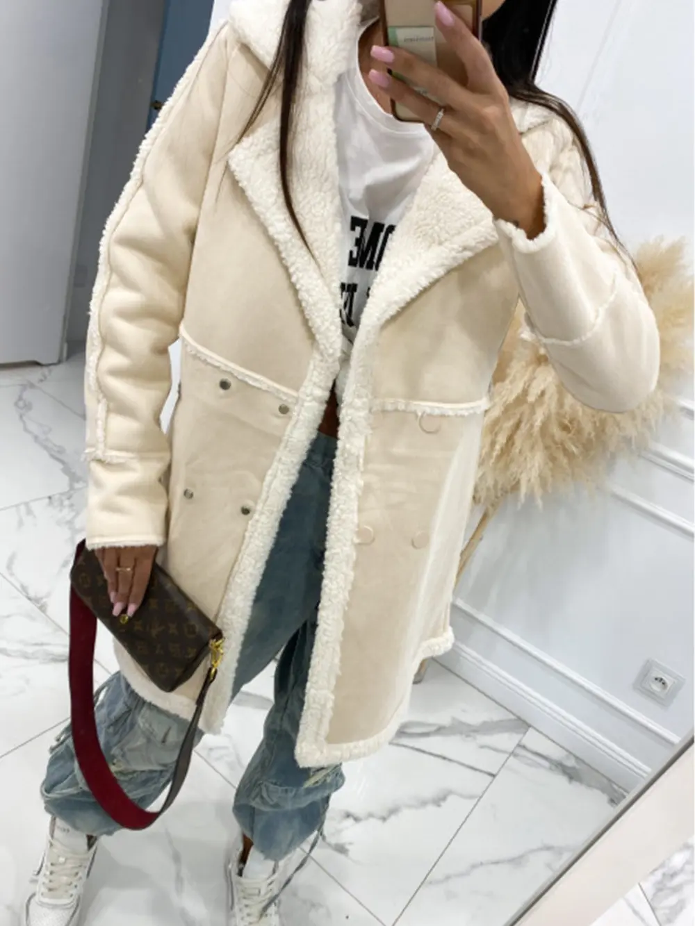 Lapel Collar Exposed Seam Buttoned Coat, image 8