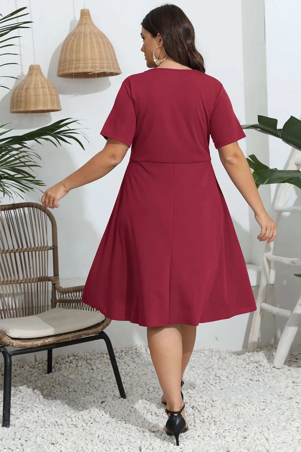 Plus Size Round Neck Openwork Dress, image 3