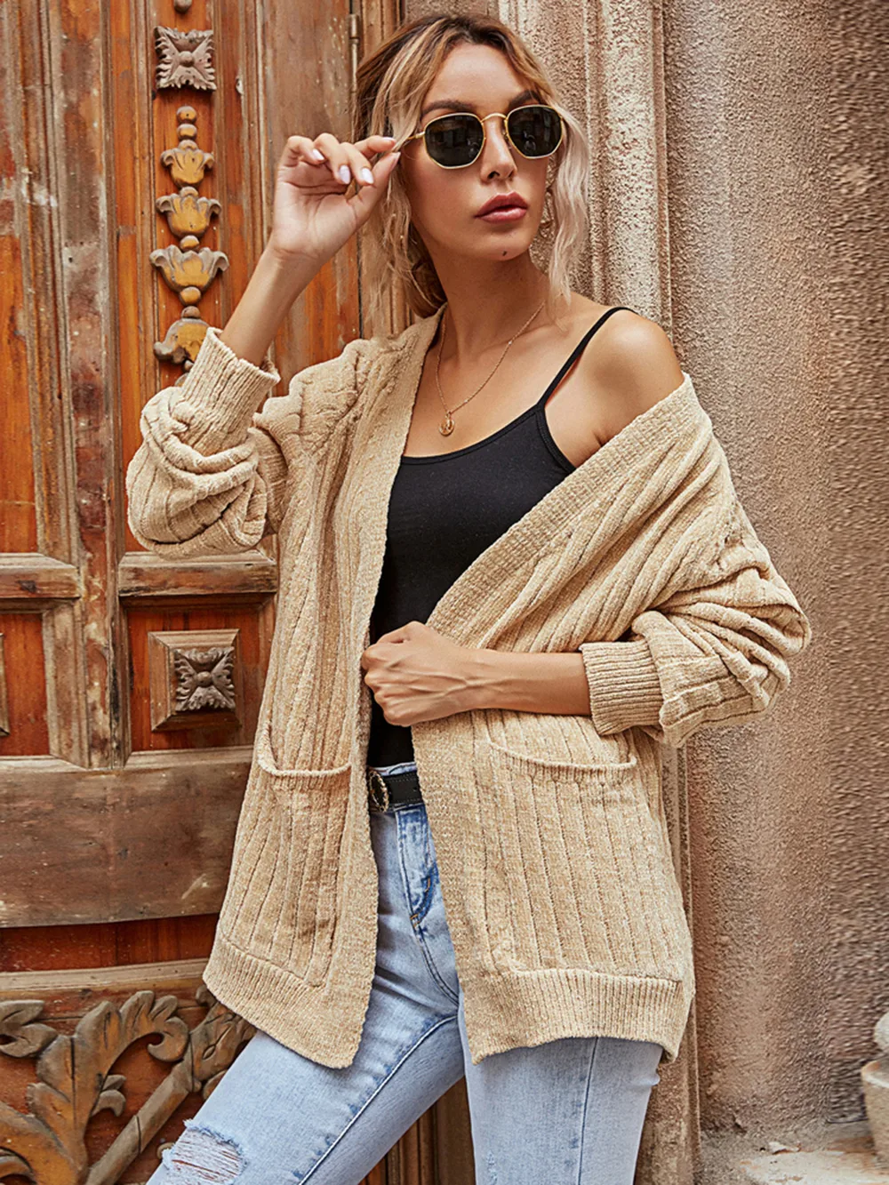 Ribbed Open Front Long Sleeve Cardigan, image 2