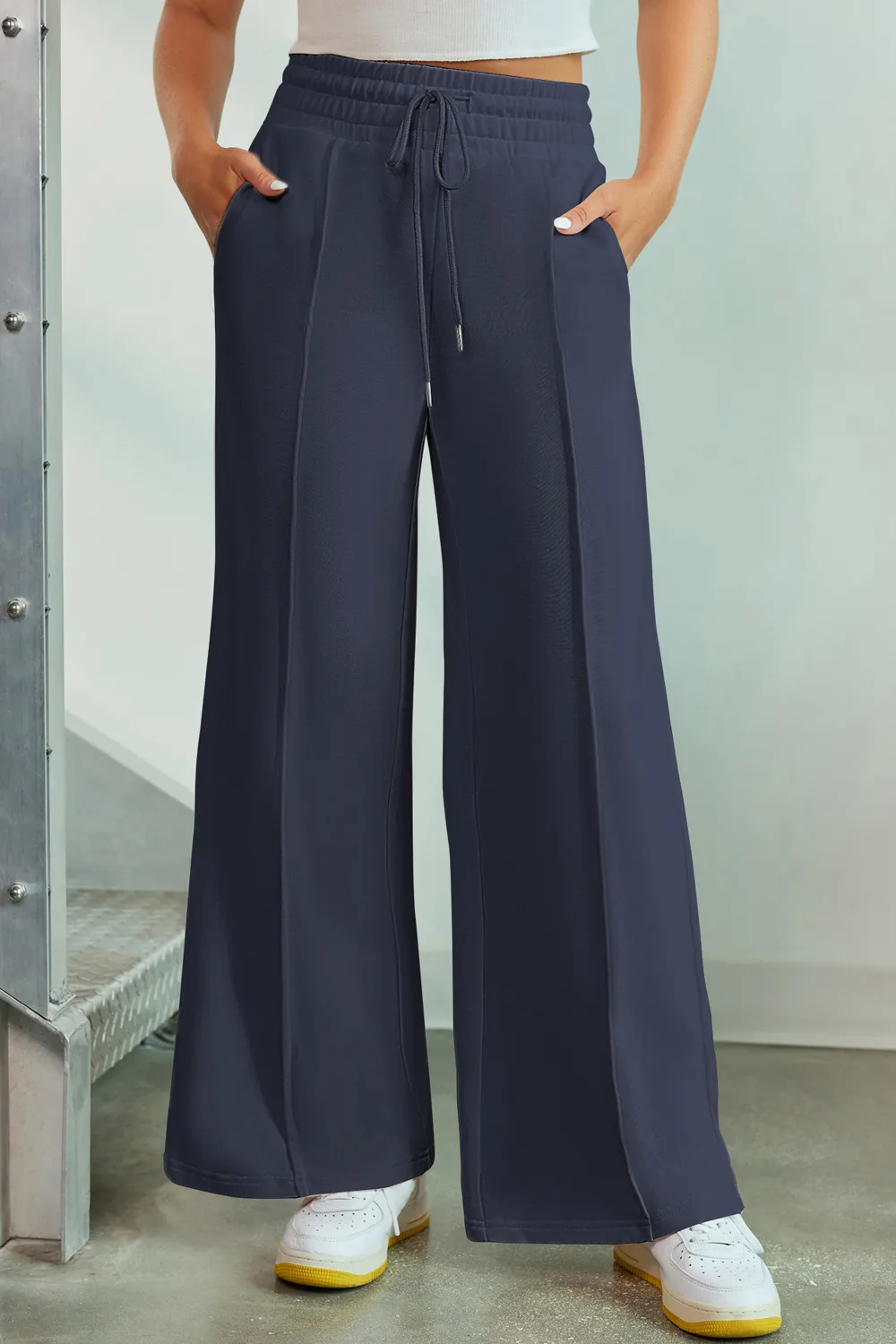 Drawstring Wide Leg Pants with Pockets, image 9