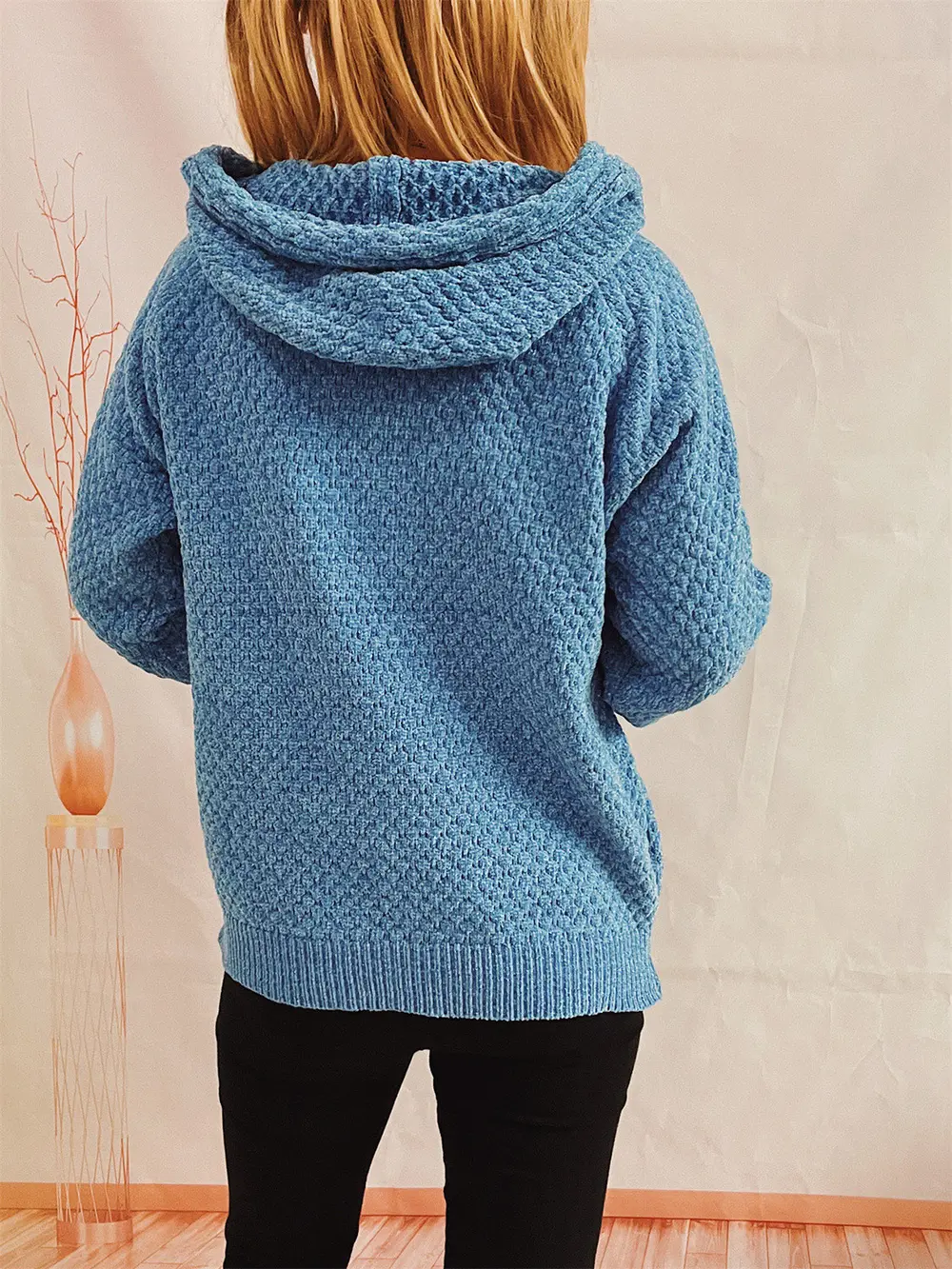 Drawstring Long Sleeve Hooded Sweater, image 13