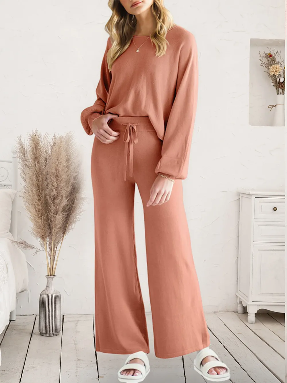 Long Sleeve Lounge Top and Drawstring Pants Set, image 19