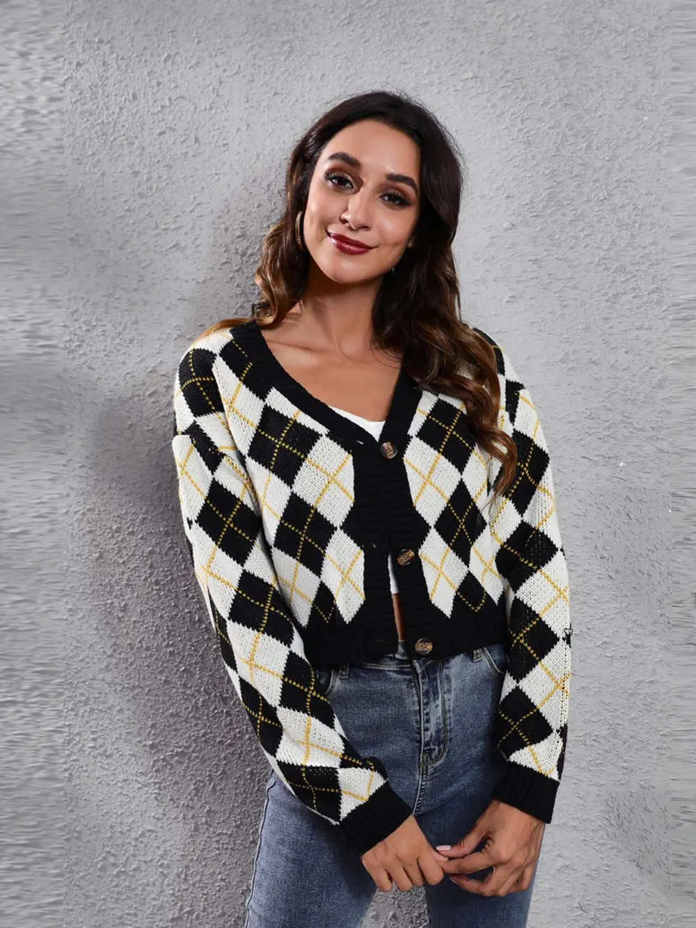 Geometric Button Up Long Sleeve Cardigan, image 5
