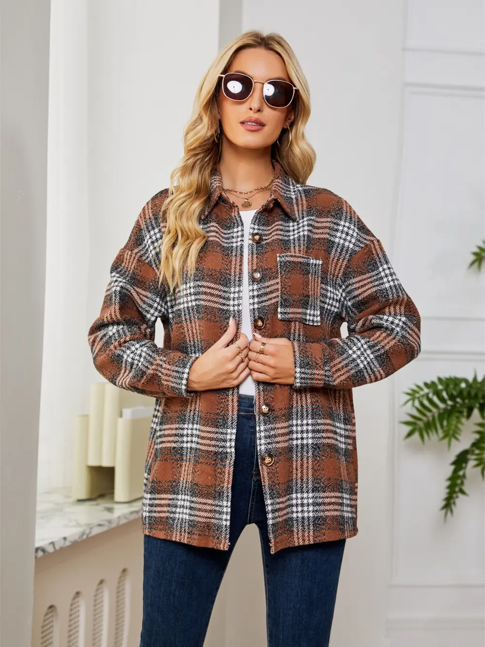 Plaid Collared Shirt Jacket, image 6
