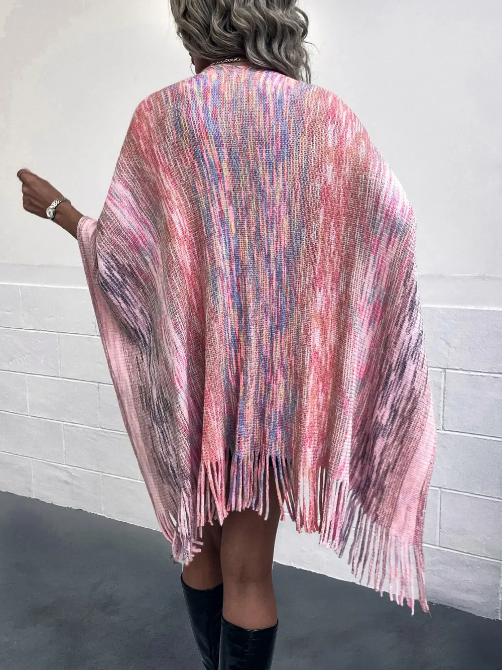 Heathered Fringe Hem Poncho, image 3
