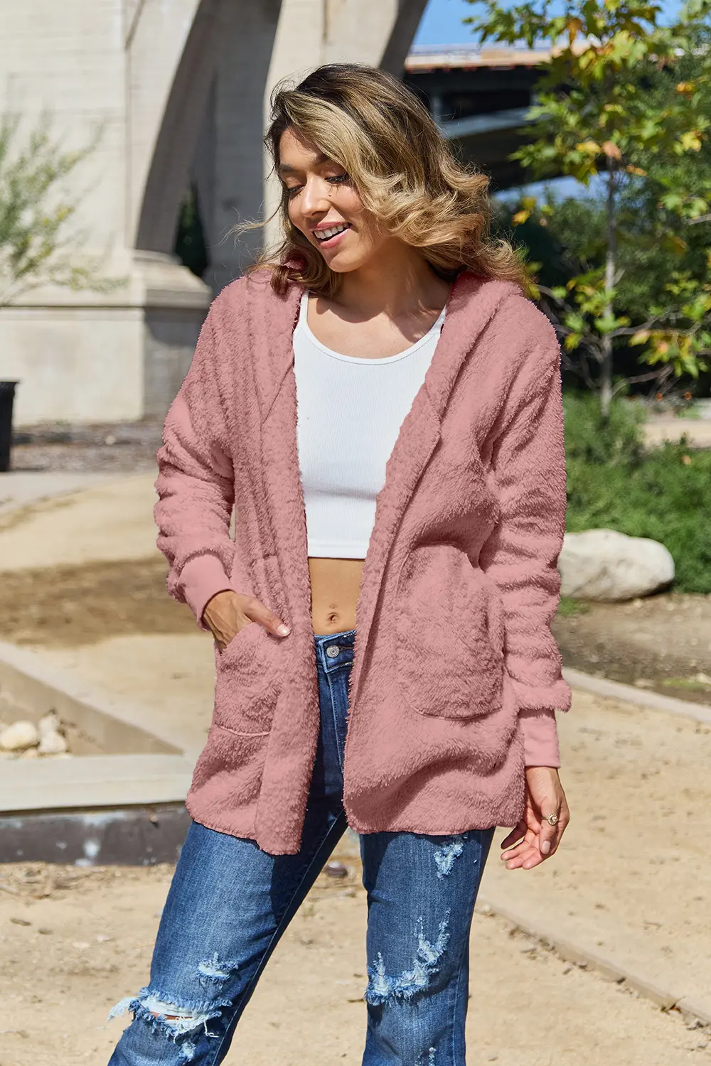 Full Size Teddy Hooded Jacket with Pockets, image 16