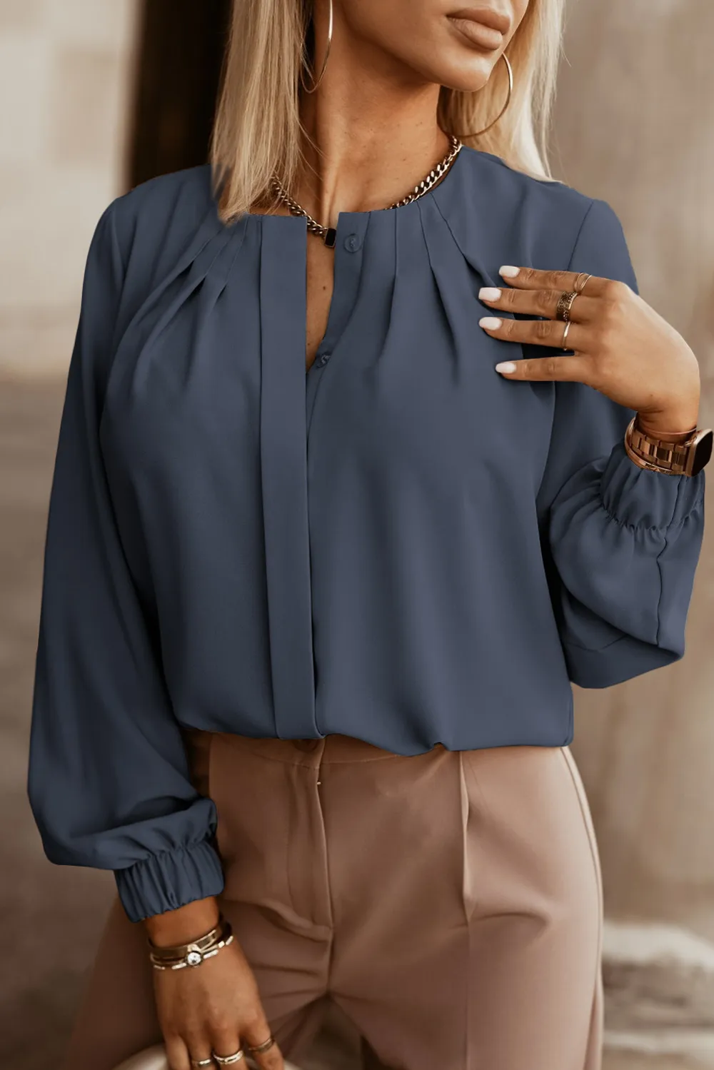 Button Up Round Neck Long Sleeve Shirt, image 20