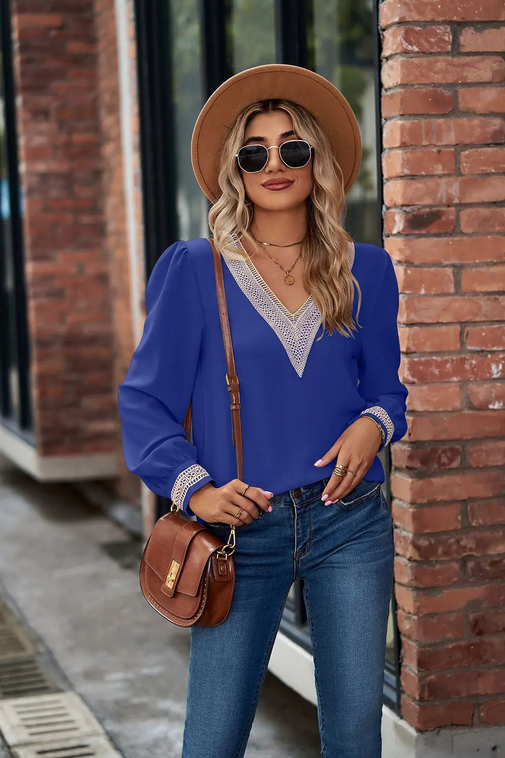 V-Neck Lace Detail Long Sleeve Top, image 14