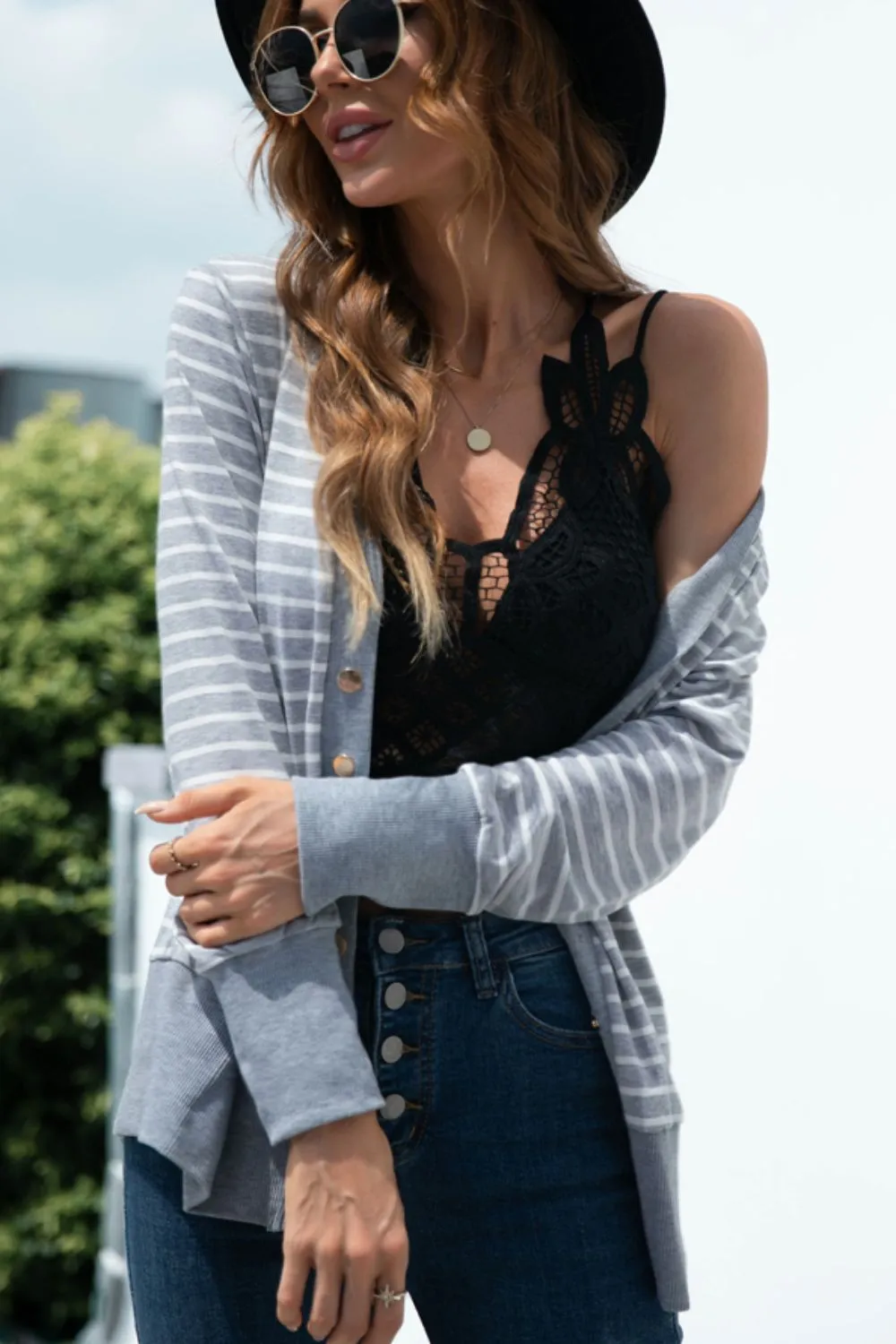 Striped Snap Down Long Sleeve Cardigan, image 8