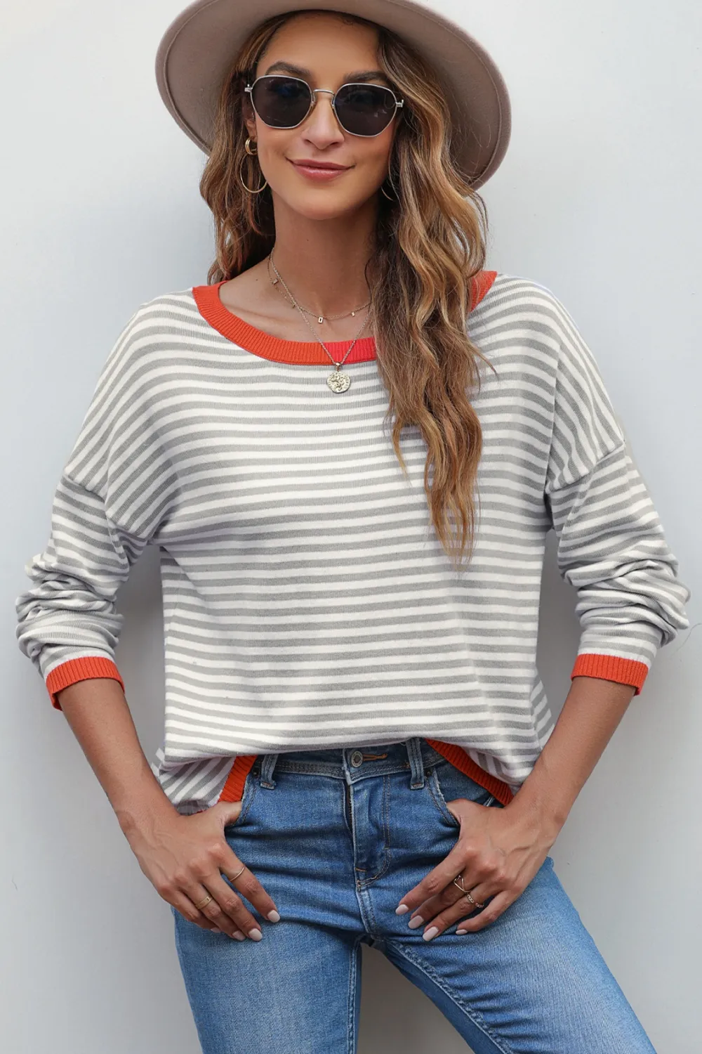 Striped Round Neck Drop Shoulder T-Shirt, image 7