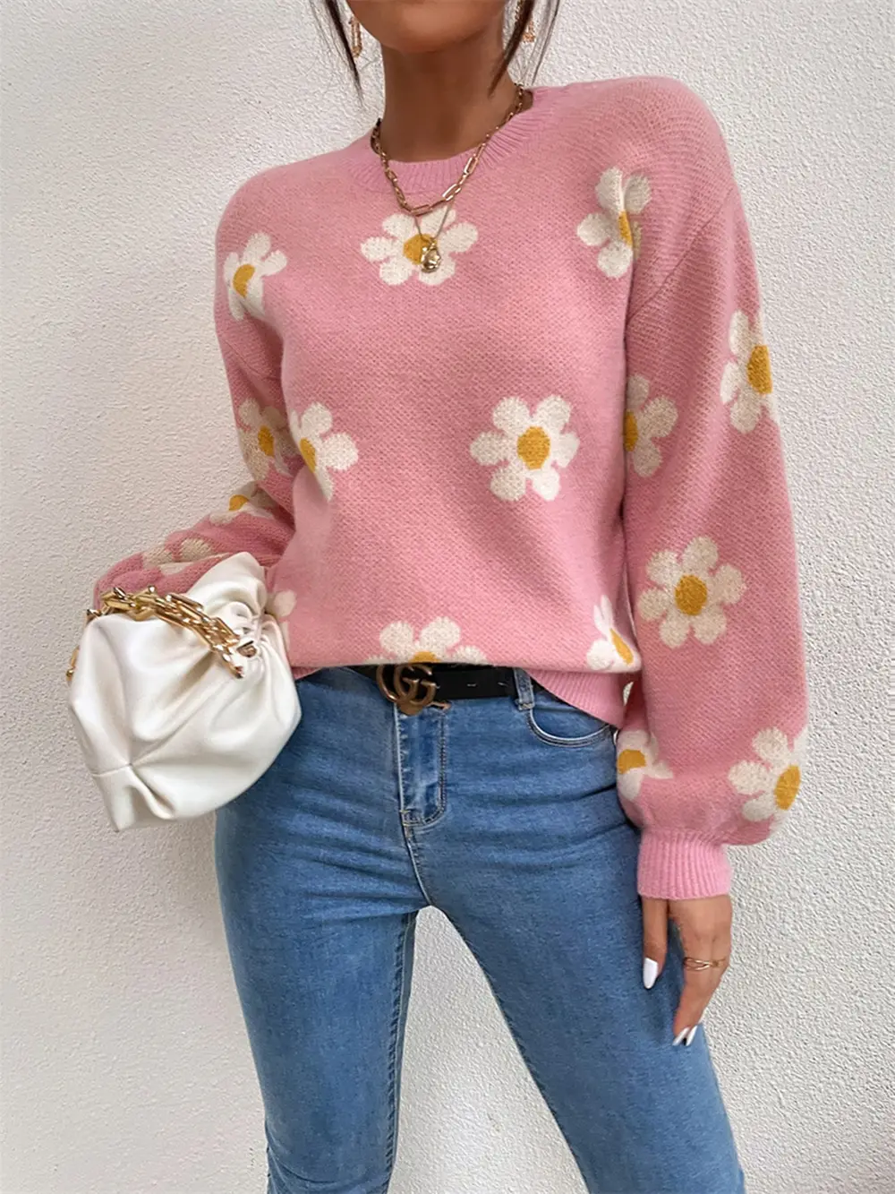 Flower Round Neck Latern Sleeve Sweater, image 10