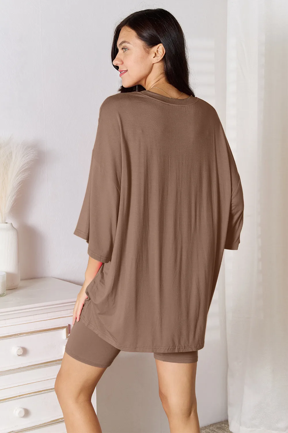 Full Size Soft Rayon Three-Quarter Sleeve Top and Shorts Set, image 9