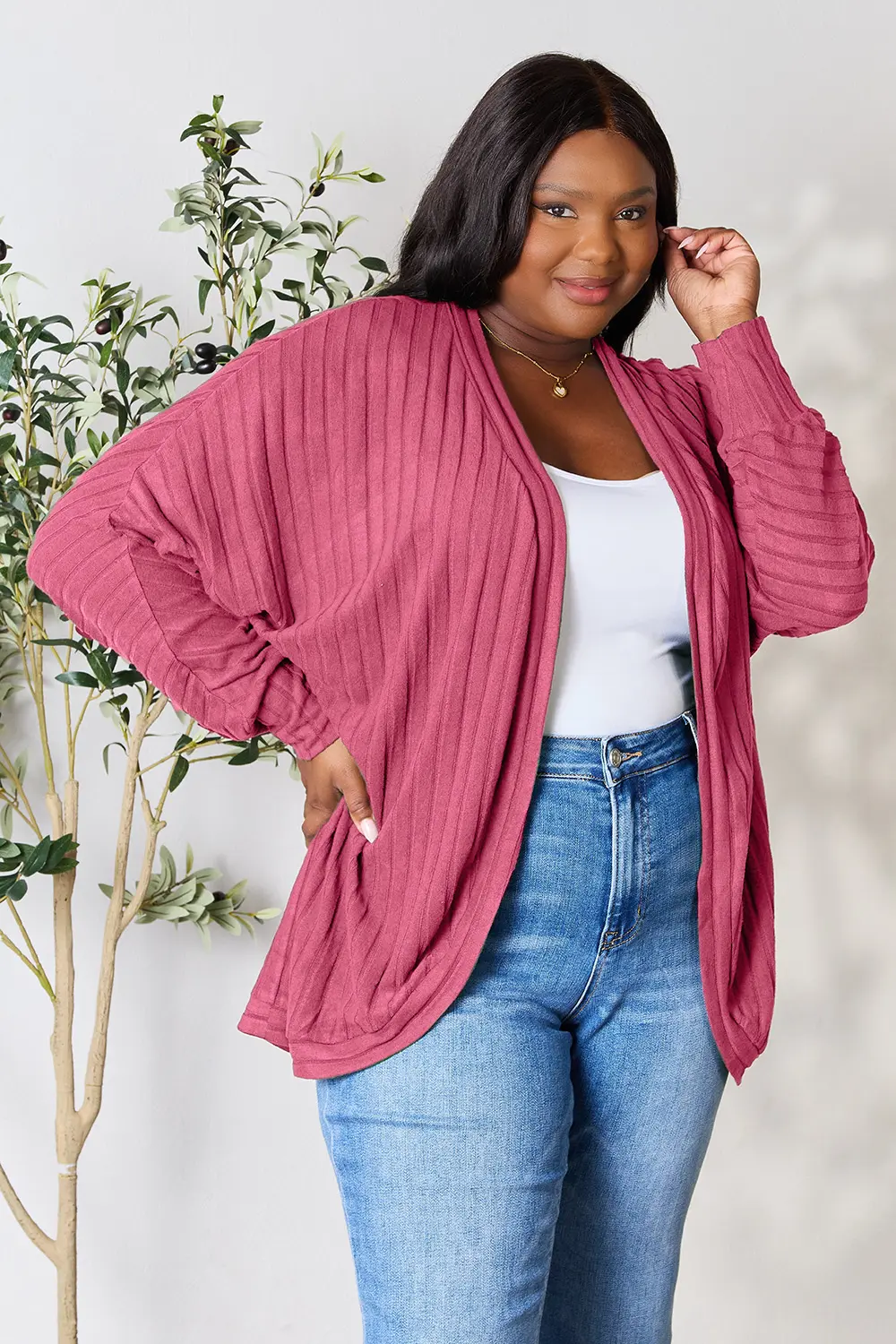 Full Size Ribbed Cocoon Cardigan, image 17