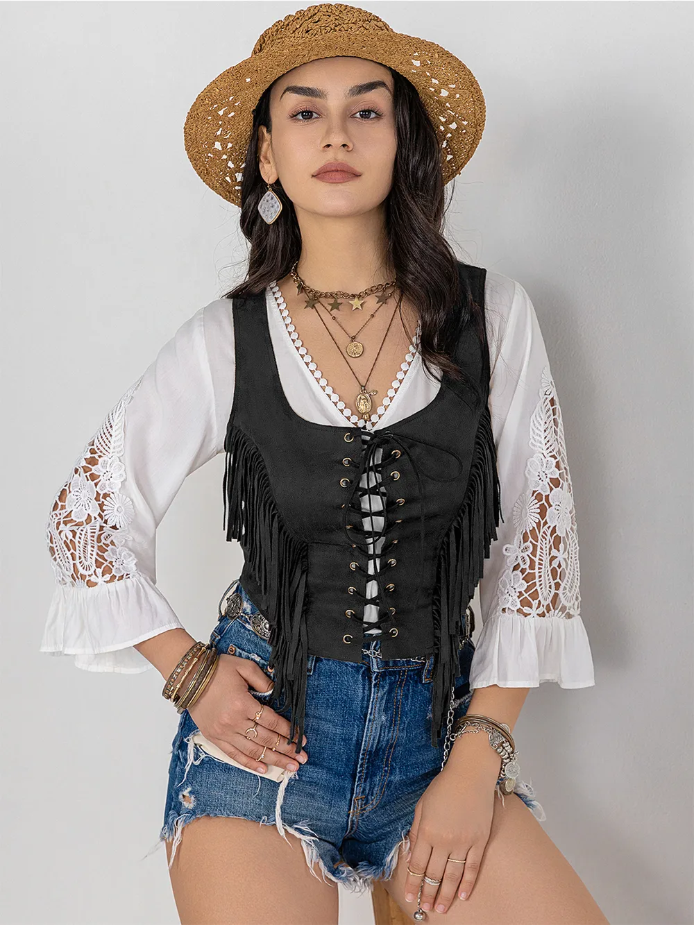 Fringe Lace-Up Vest, image 5